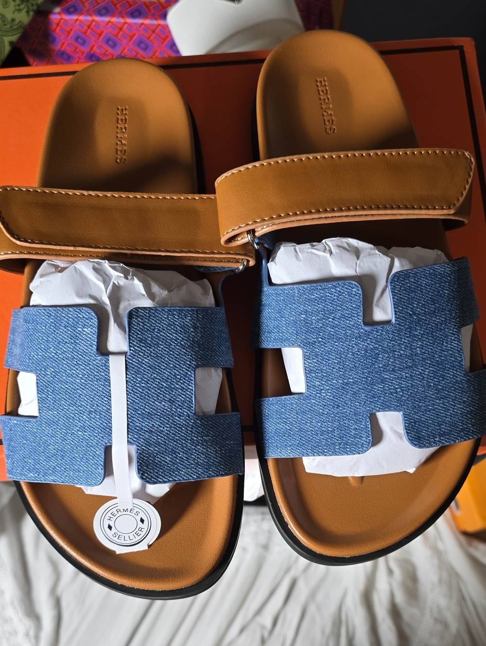 Women's Tan & Blue Denim Oran Sandals